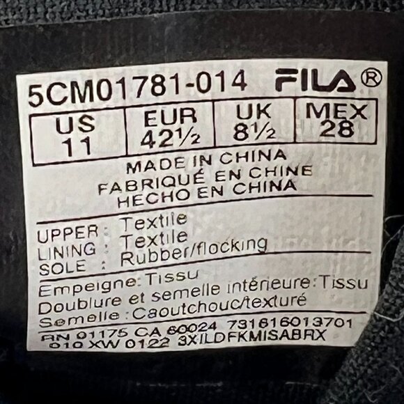 Fila Womens 5CM01781-014 Black Hi Top Canvas Lace Up Size 11 Casual Sneakers - Picture 9 of 9